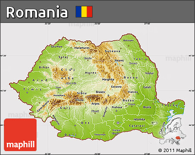 Physical Map of Romania, cropped outside