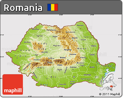 Physical Map of Romania, cropped outside