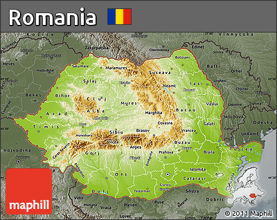 Physical Map of Romania, darken, semi-desaturated