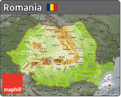 Physical Map of Romania, darken, semi-desaturated