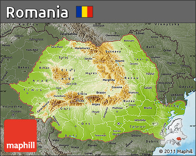 Physical Map of Romania, darken, semi-desaturated, land only