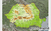 Physical Map of Romania, darken, semi-desaturated