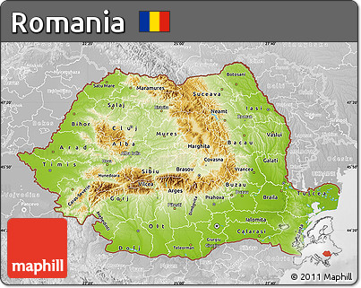 Physical Map of Romania, lighten, desaturated