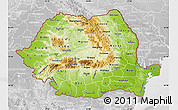 Physical Map of Romania, lighten, desaturated