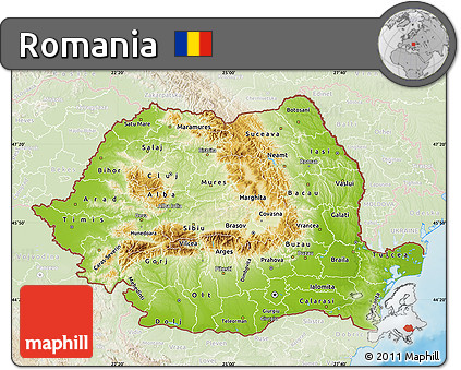 Physical Map of Romania, lighten, land only
