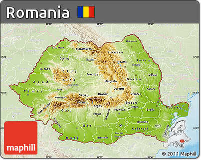 Physical Map of Romania, lighten, land only