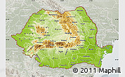 Physical Map of Romania, lighten, semi-desaturated