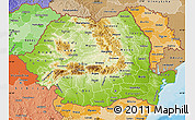 Physical Map of Romania, political shades outside