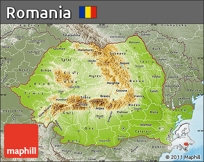 Physical Map of Romania, semi-desaturated, land only