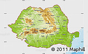 Physical Map of Romania, single color outside, bathymetry sea, shaded relief sea