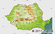 Physical Map of Romania, single color outside, satellite sea