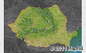 Satellite Map of Romania, darken, desaturated, land only