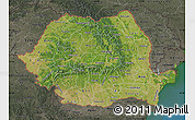 Satellite Map of Romania, darken, semi-desaturated, land only