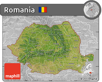 Satellite Map of Romania, lighten, desaturated