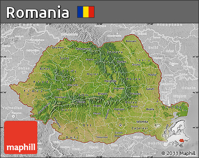 Satellite Map of Romania, lighten, desaturated