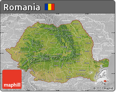 Satellite Map of Romania, lighten, desaturated