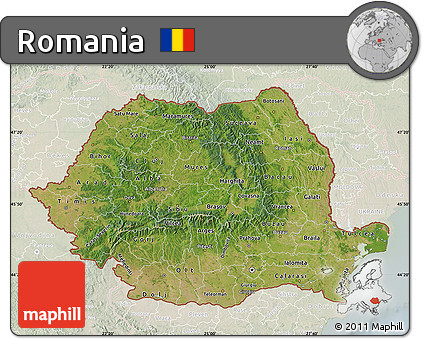 Satellite Map of Romania, lighten