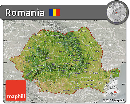 Satellite Map of Romania, lighten, semi-desaturated