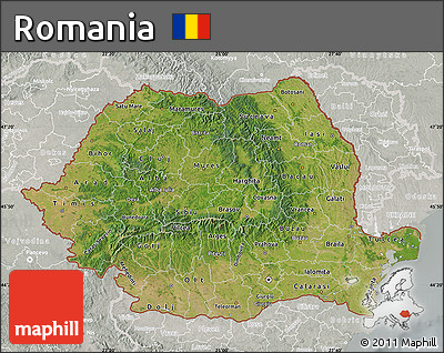 Satellite Map of Romania, lighten, semi-desaturated