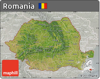 Satellite Map of Romania, lighten, semi-desaturated