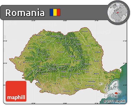 Satellite Map of Romania, single color outside