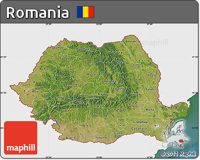 Satellite Map of Romania, single color outside