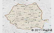 Shaded Relief Map of Romania, lighten, semi-desaturated