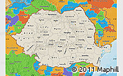 Shaded Relief Map of Romania, political outside