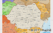 Shaded Relief Map of Romania, political shades outside, shaded relief sea