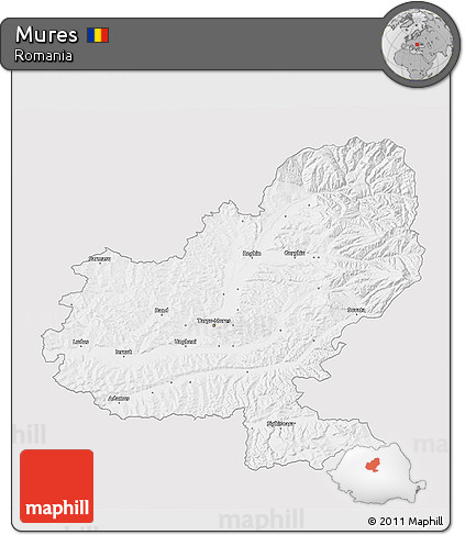 Silver Style 3D Map of Mures, single color outside