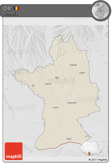 Shaded Relief 3D Map of Olt, lighten, desaturated