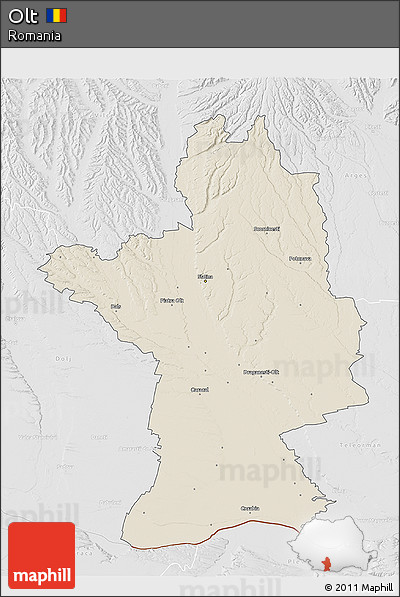Shaded Relief 3D Map of Olt, lighten, desaturated