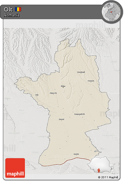 Shaded Relief 3D Map of Olt, lighten, semi-desaturated