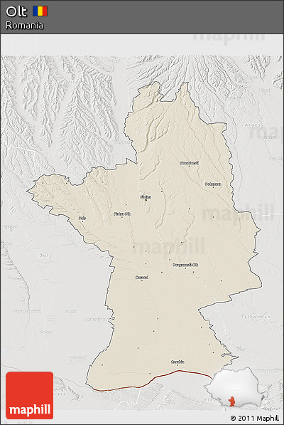 Shaded Relief 3D Map of Olt, lighten, semi-desaturated