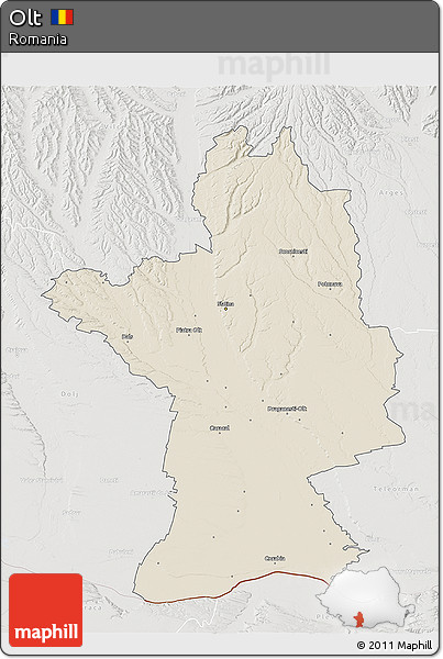 Shaded Relief 3D Map of Olt, lighten, semi-desaturated