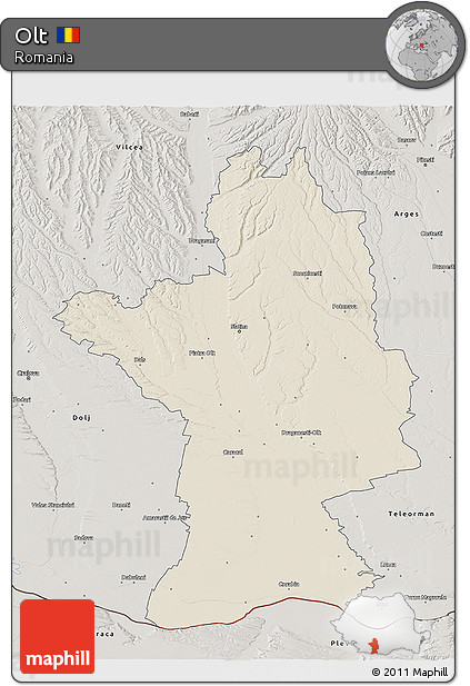 Shaded Relief 3D Map of Olt, semi-desaturated