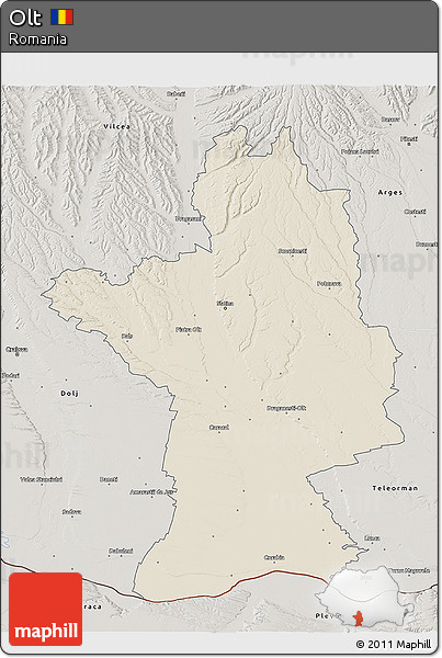 Shaded Relief 3D Map of Olt, semi-desaturated