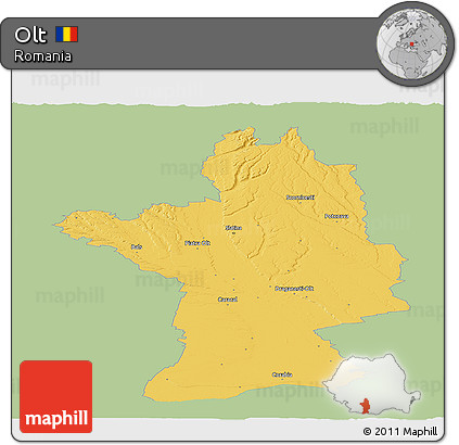 Savanna Style Panoramic Map of Olt, single color outside