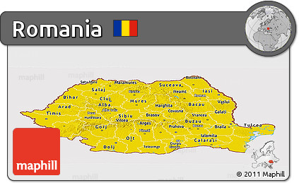 Flag Panoramic Map of Romania, flag aligned to the middle
