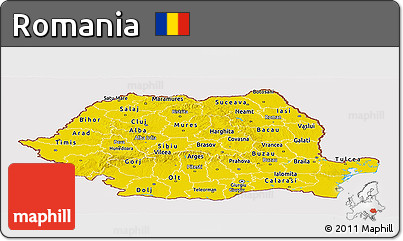 Flag Panoramic Map of Romania, flag aligned to the middle