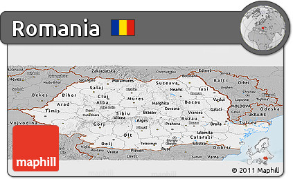 Gray Panoramic Map of Romania