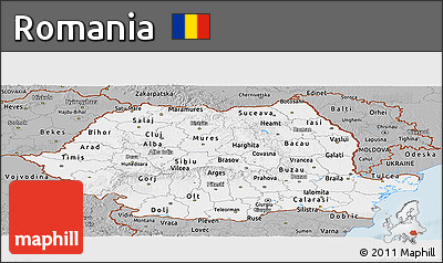Gray Panoramic Map of Romania