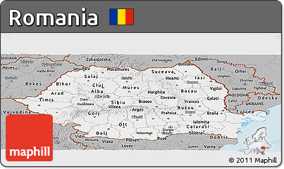 Gray Panoramic Map of Romania