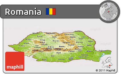 Physical Panoramic Map of Romania, cropped outside