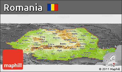 Physical Panoramic Map of Romania, darken, desaturated