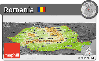 Physical Panoramic Map of Romania, darken, desaturated