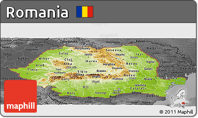 Physical Panoramic Map of Romania, darken, desaturated