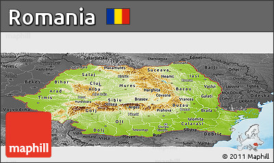 Physical Panoramic Map of Romania, darken, desaturated, land only