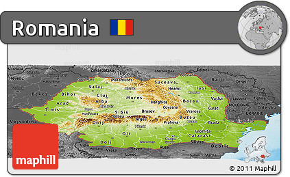Physical Panoramic Map of Romania, darken, desaturated, land only