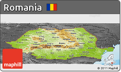 Physical Panoramic Map of Romania, darken, desaturated, land only
